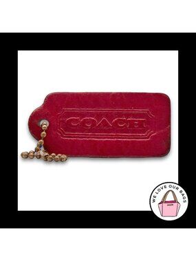 COACH VINTAGE DOUBLESIDED Hang Tag Bag Charm Keychain Fob Red Leather Brass